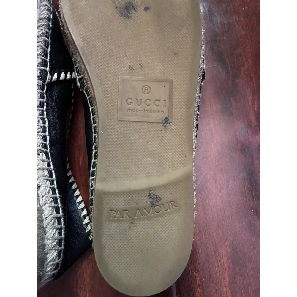 Gucci Women's Black Leather Embroidered GG Espadrilles Size 37.5 - Picture 7 of 8